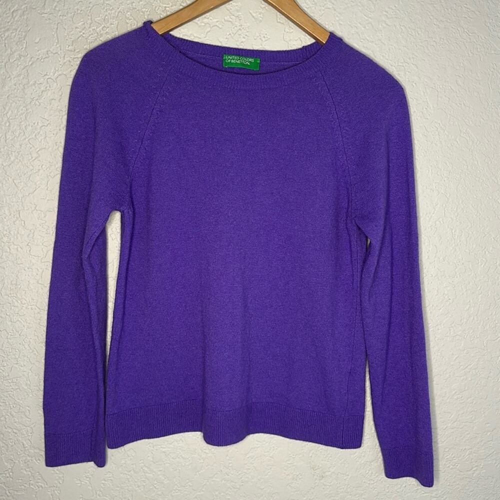 United Colors of Benetton Purple Wool Cashmere Blend Long Sleeve Sweater Preppy
